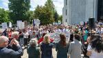 Climate action supporters gather on the Oregon Capitol steps Tuesday, June 25, 2019.