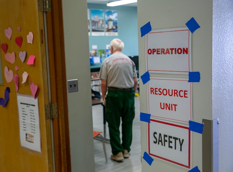 A makeshift safety and operation center set up in Baker City High School.