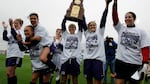 University of Portland women's soccer team celebrates national championship in 2005.