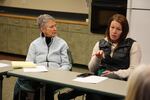 Dawn Cooper, right, speaks at a steering committee meeting for the Sisters Cold Weather Shelter.