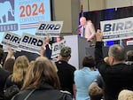 Washington State Republican Chairman Jim Walsh speaks to party delegates at the state GOP convention on April 19, 2024, during a raucous vote to allow consideration of gubernatorial candidate Semi Bird for the party's endorsement.