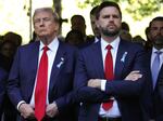 Republican presidential nominee former President Donald Trump and Republican vice presidential nominee Sen. JD Vance, R-Ohio, attend the 9/11 Memorial ceremony on the 23rd anniversary of the Sept. 11, 2001 attacks, Wednesday, Sept. 11, 2024, in New York.