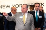 Chris Ruddy, the CEO of Newsmax, prepares to ring the opening bell at the New York Stock Exchange during morning trading on April 03, 2025. On Wednesday, Newsmax sued larger rival Fox, claiming it was using its power to illegally control the market in right-wing news channels.