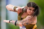 Chase Jackson competes in the women's shot put final during the U.S. Track and Field Olympic Team Trials Saturday, June 29, 2024, in Eugene, Ore.