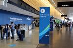 Departing passengers at Sea-Tac International Airport have lots of check-in kiosks to choose from with air traffic still way down from last year.