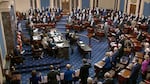 In this Jan. 26, 2021, image from video, Sen. Patrick Leahy, D-Vt., the president pro tempore of the Senate, who is presiding over the impeachment trial of former President Donald Trump, swears in members of the Senate for the impeachment trial at the U.S. Capitol in Washington.