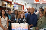 State Sen. Christine Drazan, R-Canby, and the Republican nominee for governor (center), organized an event at White’s Country Meats in Gresham on Aug. 4, 2026 to announce a proposed amendment to Oregon’s Constitution that would guarantee fishing, hunting and farming rights.