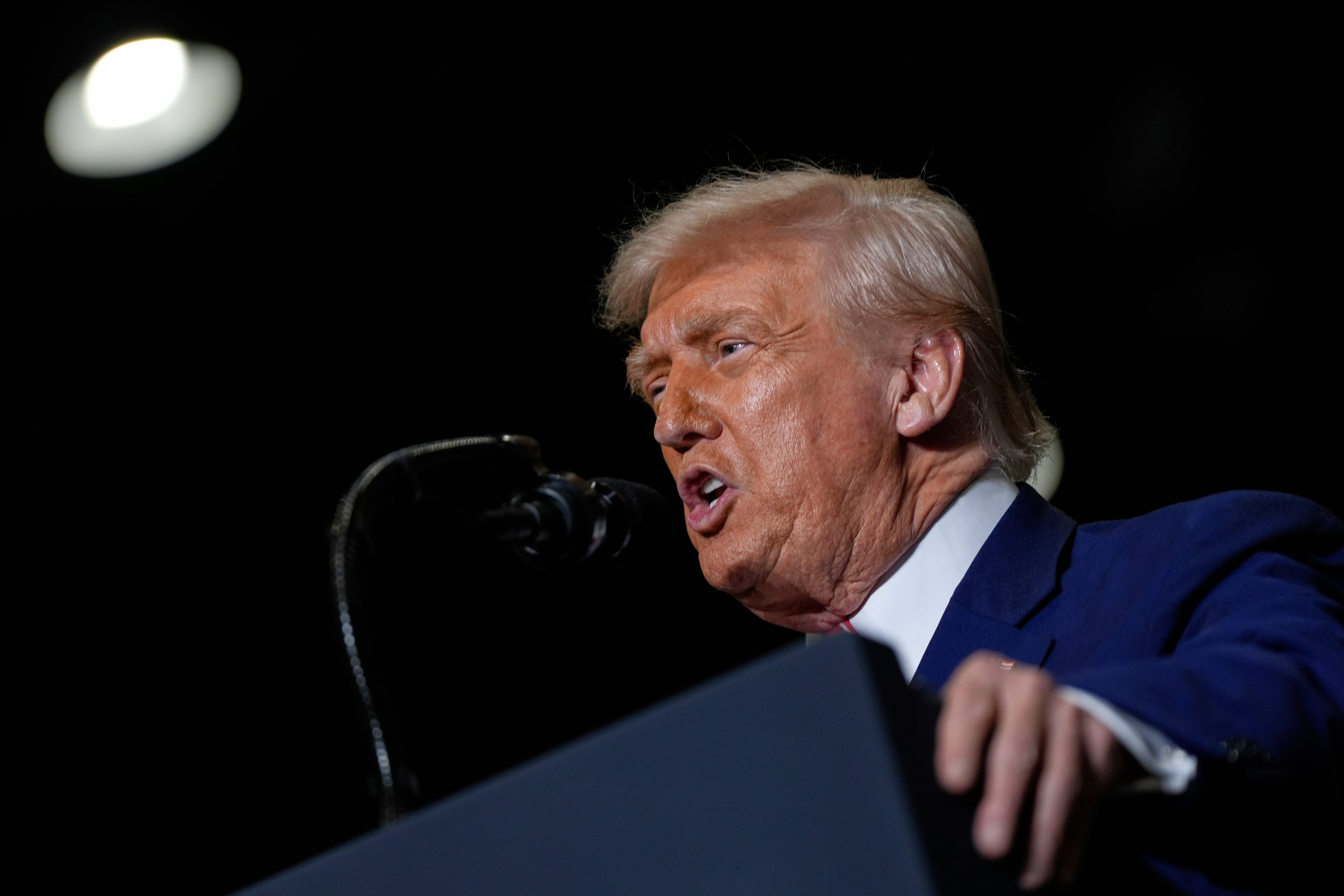 President Donald Trump speaks at U.S. Steel Corporation's Mon Valley Works-Irvin plant, Friday, May 30, 2025, in West Mifflin, Pa.