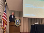 David Turk, federal Deputy Secretary of Energy, speaks to about 100 people during an informational meeting Sept. 22, 2023, about potential clean energy development at Hanford.