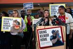 Jennifer Vasquez Sura, the wife of Kilmar Abrego Garcia of Maryland, who was mistakenly deported to El Salvador, speaks during a news conference at CASA's Multicultural Center in Hyattsville, Md., Friday, April 4, 2025.