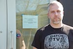 Jason Myers, owner of Basilisk, outside his shuttered restaurant at The Zipper on April 10, 2020. He worried about reopening to tepid business and having to lay off staff again.