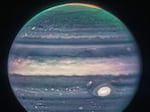 A new image of Jupiter taken from NASA's Webb Telescope and released on Monday is shown.