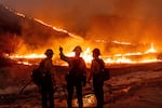 Fire crews battle the Kenneth Fire in the West Hills section of Los Angeles, Thursday, Jan. 9, 2025.