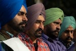 Members of the Sikh community pray at the closing event at the California State Capital where the 300 mile march concluding starting from Bakersfield. Sacramento, California. November 1, 2024. The Jakara Movement’s powerful "Nirbhau & Niyaa Morcha" (Fearless for Justice March), a 24-day, 350-mile on foot march from Bakersfield to Sacramento commemorates 40 years since the 1984 Sikh Genocide.