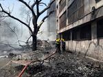 Firefighters work at the site of an airplane that crashed in India's northwestern city of Ahmedabad in Gujarat state
