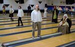 The cast of "Shakespeare's Lebowski: Prince of Ninepins" in a publicity photo.