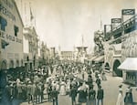 This photograph from 1905 shows the Lewis and Clark Exposition attraction known as "The Trail."