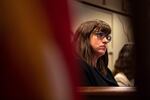 Portland City Commissioner Chloe Eudaly listens to testimony on April 4, 2019.  