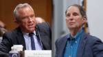 Secretary of Health and Human Services Robert F. Kennedy Jr., left, appears before the Senate Finance Committee, on Capitol Hill in Washington, Thursday, Sept. 4, 2025. Sen. Ron Wyden, right, D-Ore., listens during a town hall meeting on Friday, July 25, 2025, in Wasco, Ore.