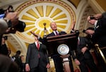 Senate Majority Leader John Thune, R-SD. speaks to reporters at the U.S. Capitol on December 09, 2025 in Washington, DC.