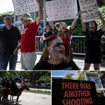 People take part in a protest outside the NRA Annual Meetings & Exhibits in Houston, Texas on Saturday.