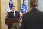 Secretary of State Marco Rubio gives a joint news conference with Dominican Republic President Luis Abinader at the National Palace in Santo Domingo Feb 6.