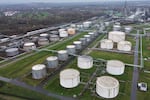 Big oil tanks are pictured in front of the BP refinery in Gelsenkirchen, one of the biggest fuel producers in Germany, Wednesday, March 11, 2026.
