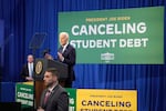 FILE-President Joe Biden speaks at an event about canceling student debt, at the Madison Area Technical College Truax campus on Monday, April 8, 2024, in Madison, Wis.