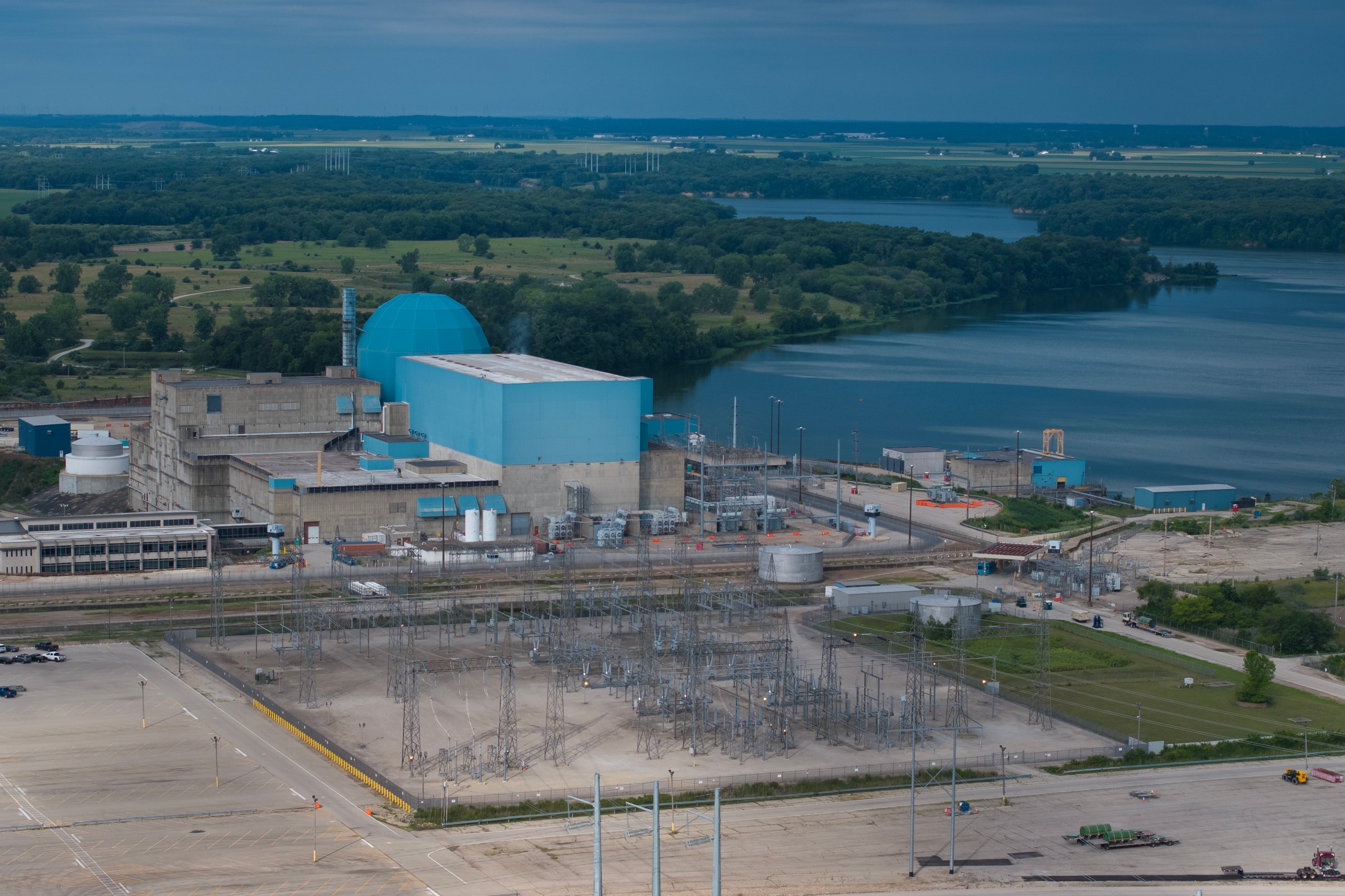 An aerial view shows Constellation's Clinton Clean Energy Center's single nuclear reactor power plant in Illinois. Meta recently signed a 20-year power purchase agreement with Constellation for the output from the plant.