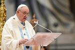 Pope Francis delivers his homely as he celebrates a Mass for the solemnity of St. Mary at the beginning of the new year, in St. Peter's Basilica, at the Vatican.