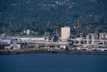 Nippon Dynawave Packaging Co. sits on the Columbia River, in Longview, Wash., on May 27, 2026. Contamination entered the river following the plant’s chemical disaster, but state officials quickly worked to control further contamination.