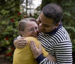 Taylor Stewart greets local community organizer Gabi Johnsen a day before the Grants Pass Remembrance march in the Boatnik Parade in Grants Pass, Ore., May 24, 2024.