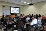 WSU students listen to students from King Danylo University in Ukraine present on cultural and food tourism in Ukraine via Zoom.