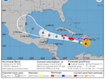 A graphic from the National Hurricane Center shows the projected path of Hurricane Beryl.