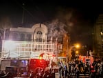 Iranian protesters set fire to the Saudi diplomatic mission in Tehran during a demonstration against the execution of prominent Shia cleric Nimr al-Nimr by Saudi authorities, on Jan. 2, 2016. Nimr was a driving force of protests in 2011 in Saudi Arabia's east.