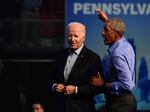 Former-President Barack Obama and President Joe Biden at a rally for Pennsylvania Democratic midterm candidates in November. The Justice Department is reviewing classified documents found by Biden's personal attorneys, materials that were turned over to the National Archives the day after they were discovered.