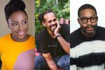 Chimamanda Ngozi Adichie (left, photo by Wani Olatunde), Ross Gay (center, photo by Natasha Komoda), Mitchell S. Jackson (right, photo by John Ricard)