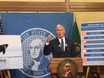 In this file photo, Gov. Jay Inslee addresses reporters at a news conference. On Tuesday, the Democrat blasted a group of House Republicans who filed a lawsuit challenging the constitutionality of his emergency proclmations.