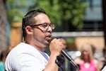Oregon state Rep. Diego Hernandez, D-Portland, speaks at a rally Sunday, June 24, 2018, in Portland, Ore.