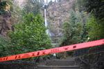 Multnomah Falls closed off by "killer trees" tape on Sept. 14, 2017.