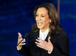 Democratic presidential nominee Vice President Kamala Harris speaks during a presidential debate with Republican presidential nominee former President Donald Trump at the National Constitution Center in Philadelphia.