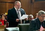 Charlie Conrad is a first-term Republican state lawmaker representing House District 12, which covers eastern Lane County. He is shown in this photo making a speech in the Oregon House of Representatives in Salem on March 30, 2023.