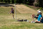 Spectators watch women's doubles at the U.S. Open Footbag Tournament in West Linn, Ore. on June 13, 2026.
