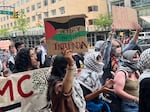 A pro-Palestinian march near Columbia University in early May.