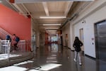 The hallway is mostly empty after students at Kellogg Middle School in Southeast Portland go to first period on Sept. 1, 2021.
