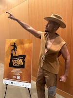 Cedric Berry poses for a portrait in costume as the titular character York from "York the Explorer" during a rehearsal held on Oct. 17, 2025 at the Patricia Reser Center for the Arts in Beaverton. "York the Explorer" is a folk opera about York, an enslaved Black man who was an invaluable member of the historic Lewis and Clark expedition.