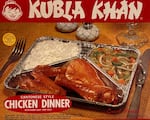 The packaging of a Kubla Khan frozen dinner.