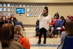 Clark College student Lexi Peterson-Burge speaks about her own experiences of racism at the school during a community forum in response to racist flyers.