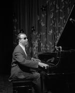 Blind British pianist George Shearling, composer of the jazz standard "Lullaby of Birdland," in Portland, Oregon, circa 1954.