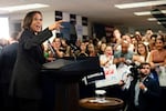 Vice President Kamala Harris speaks at her campaign headquarters in Wilmington, Del., Monday, July 22, 2024. Political experts in Oregon say Harris' entry into the presidential election could affect down-ballot races in the state.